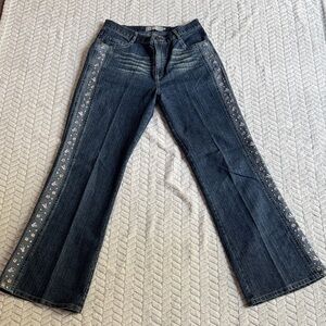 Moou Dark Blue Embroidered Women's Flare Jeans Made in Italy 100%Cotton